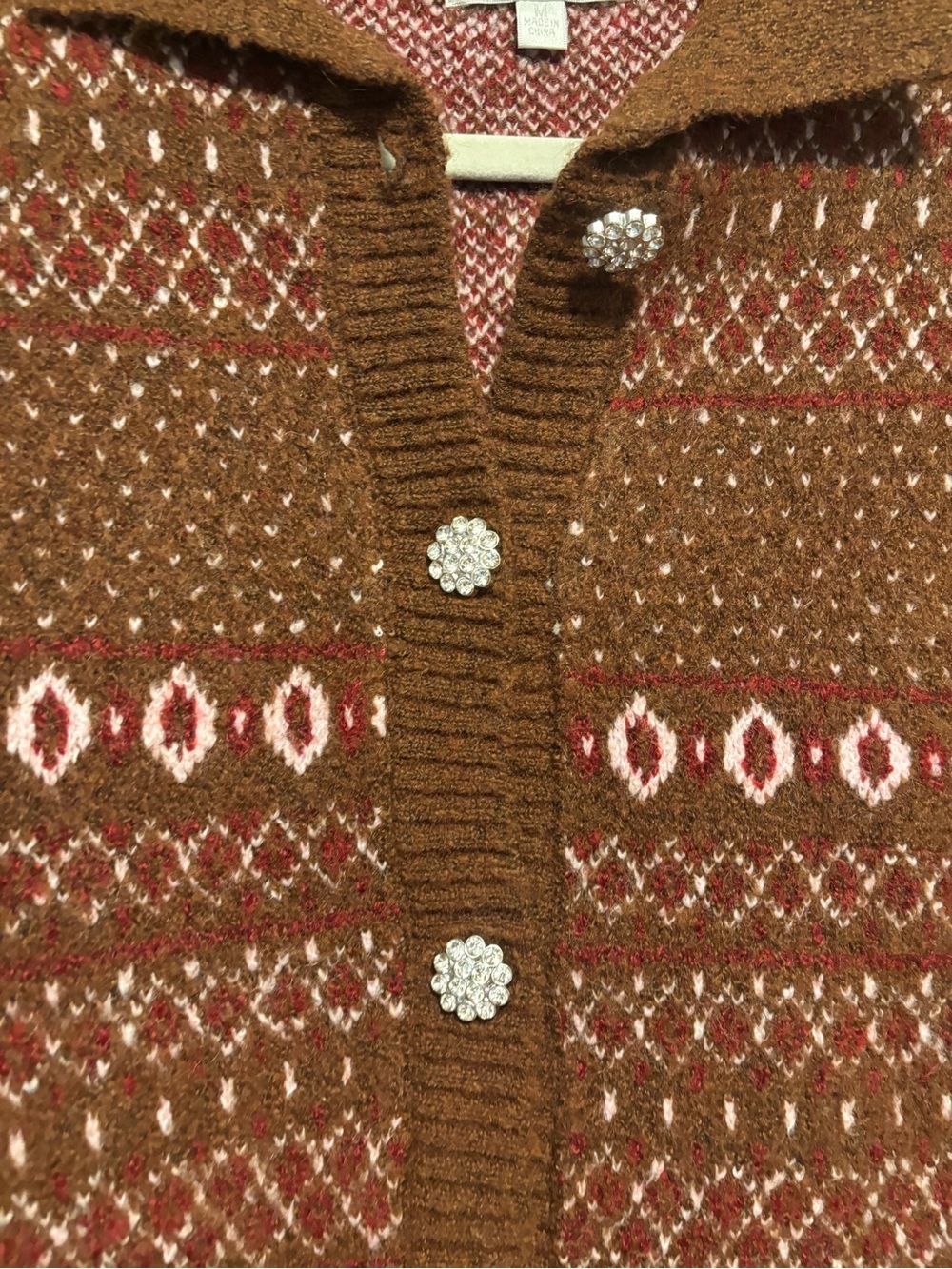 Anthropology Design History Brown Knit Cardigan with Cream Pattern - Picture 8 of 10